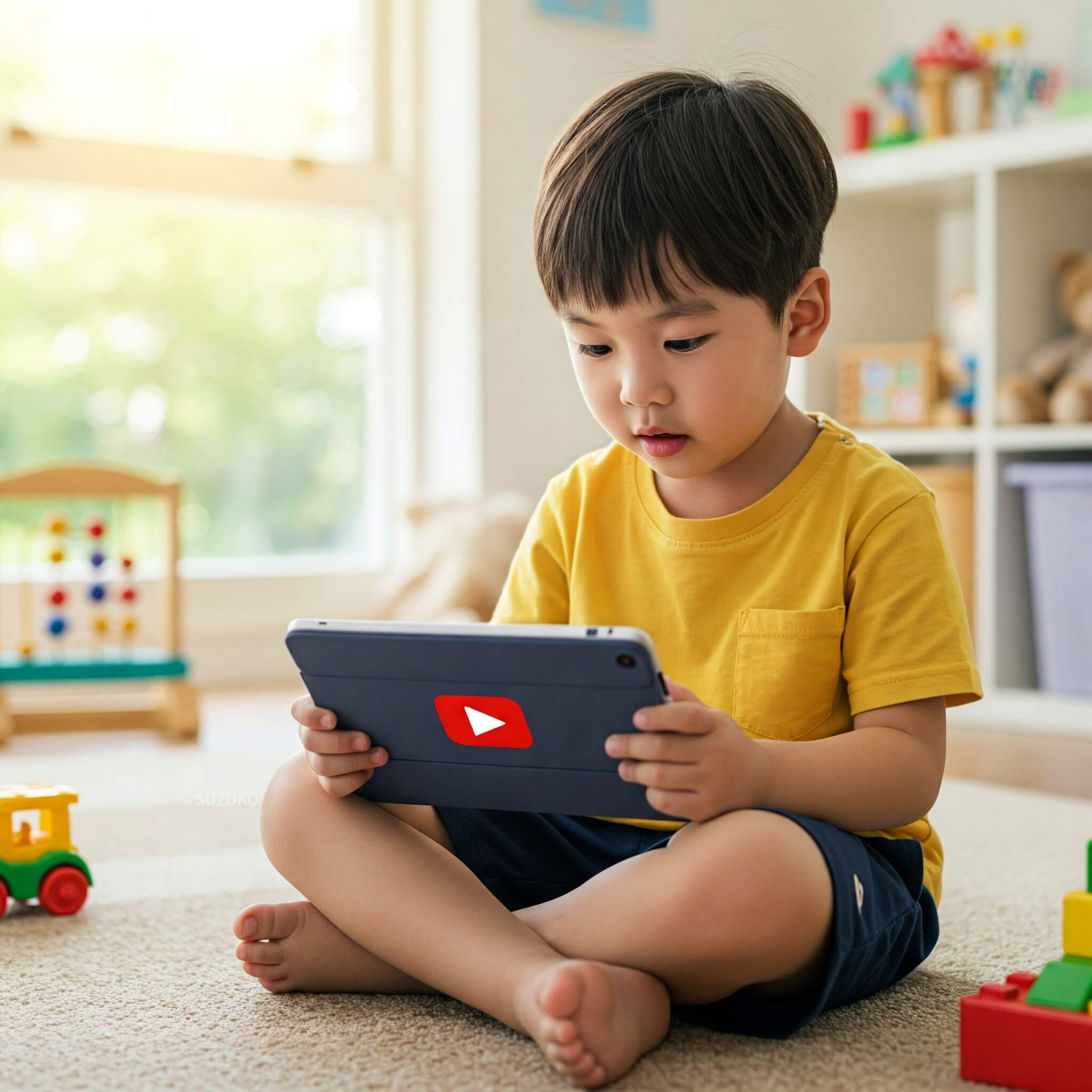 앱을 이용해 문해력 공부를 하는 어린이