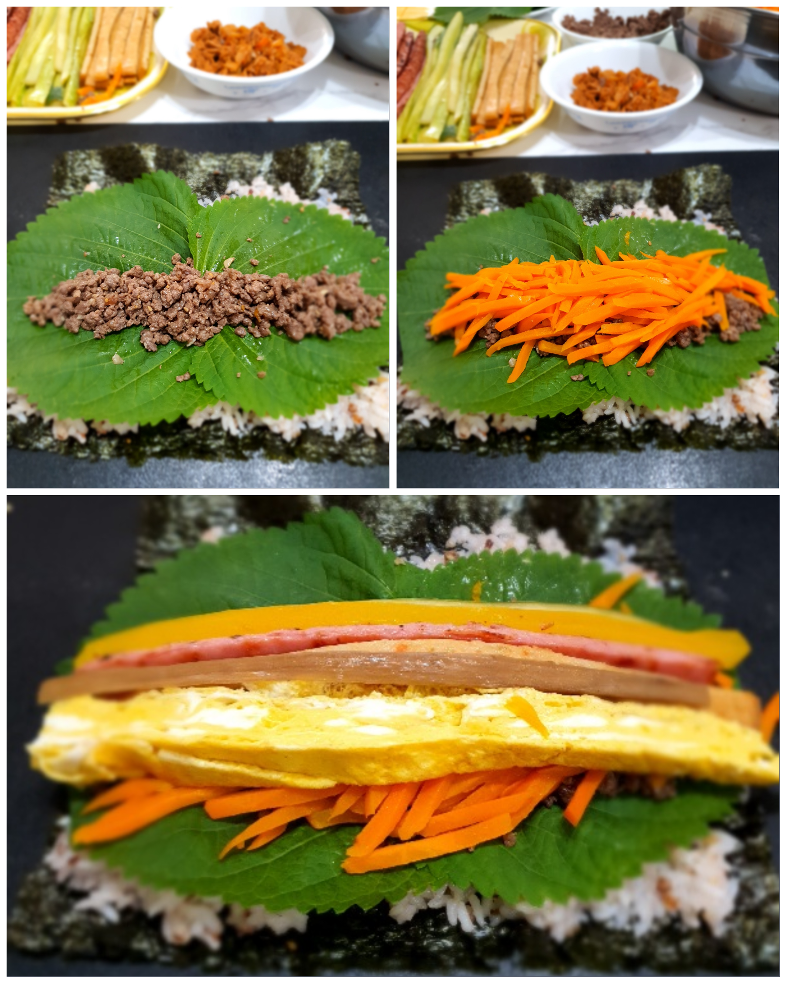 소고기처럼-흐트러지는-재료를-아래에-놓아요.