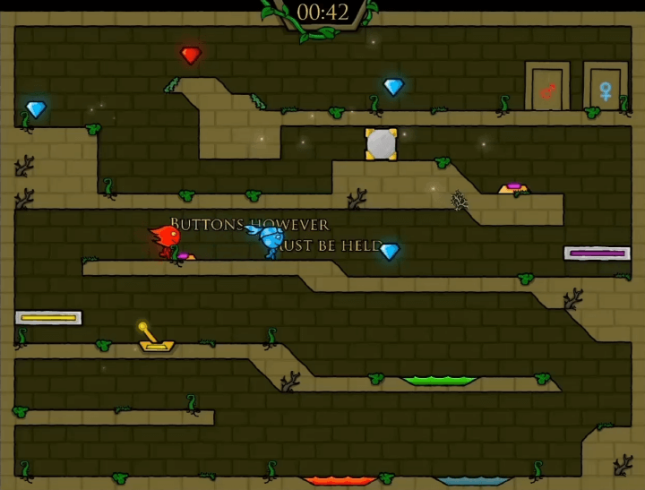 파이어보이-앤-워터걸-포레스트템플-플레이-보라색-버튼을-눌러-장치를-작동시키는-화면