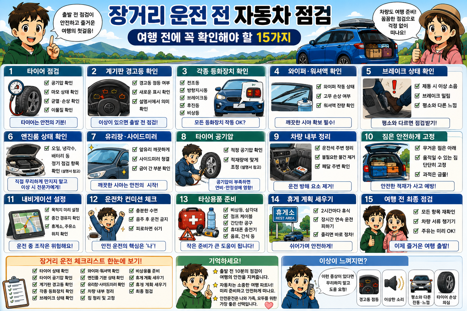 장거리 운전 전 자동차 점검 방법|여행 전에 꼭 확인해야 할 15가지