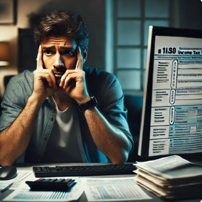 세금신고를 고민하는 남자의 모습