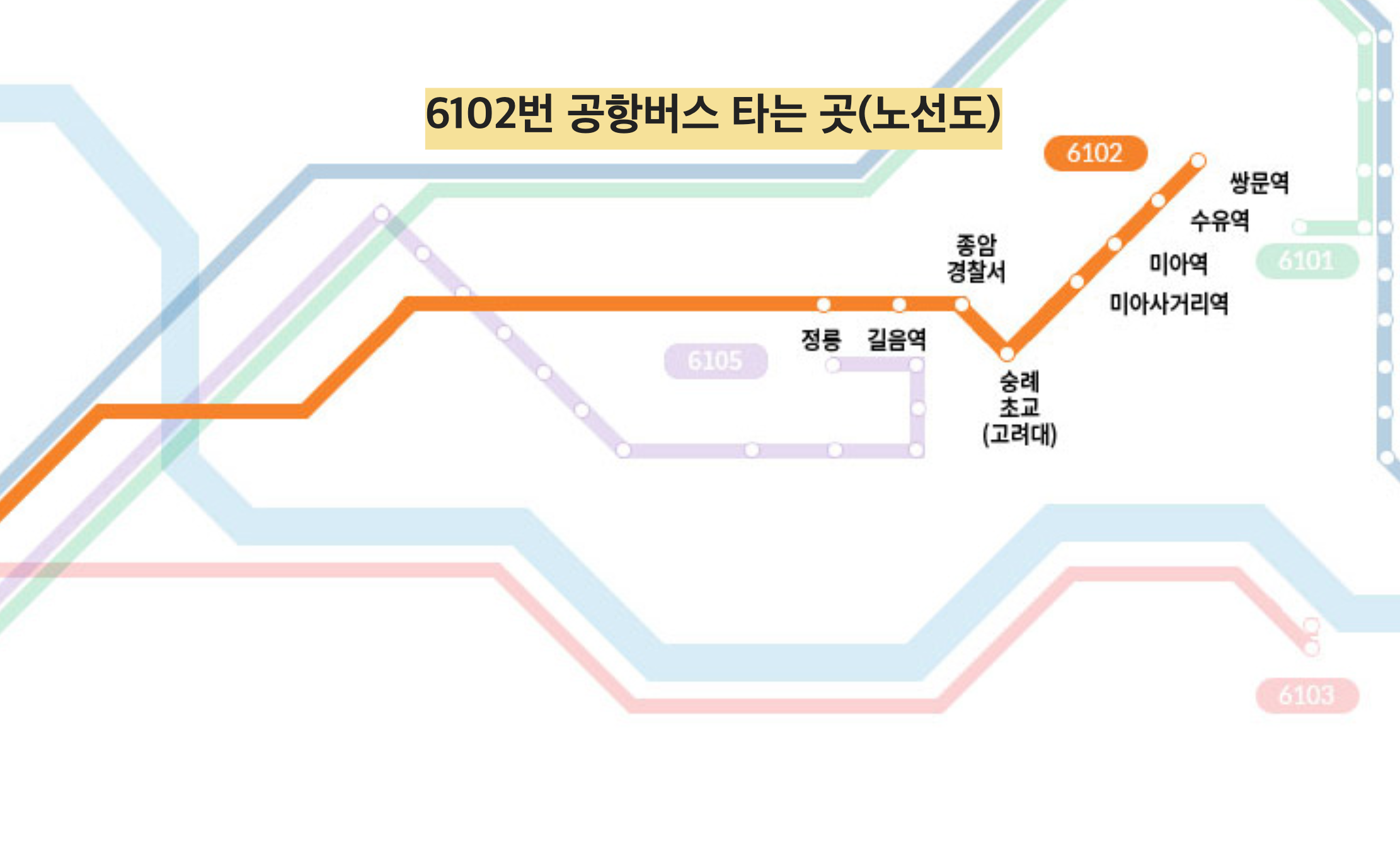 6102번 공항버스 노선도(타는 곳)