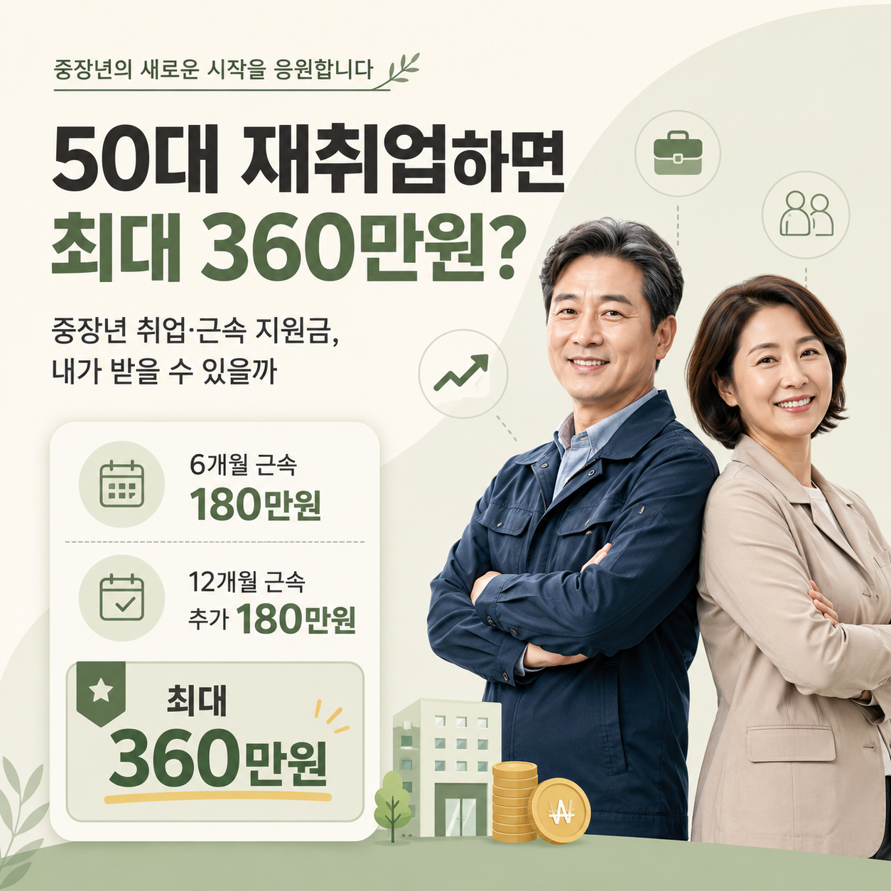 50대 재취업 최대 360만원 중장년 취업 근속 지원금 안내