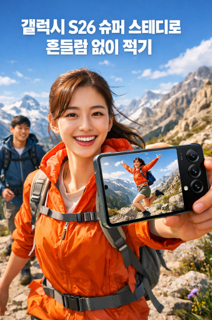 갤럭시 S26 슈퍼 스테디 기능으로 이동 중 흔들림을 줄여 영상을 촬영하는 방법을 설명하는 대표 이미지