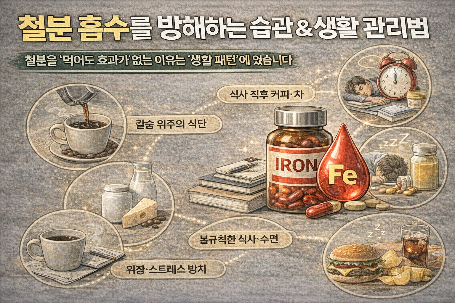 철분 흡수를 방해하는 습관 &amp; 생활 관리법 / 철분을 먹어도 효과가 없는 이유는 &lsquo;생활 패턴&rsquo;에 있습니다