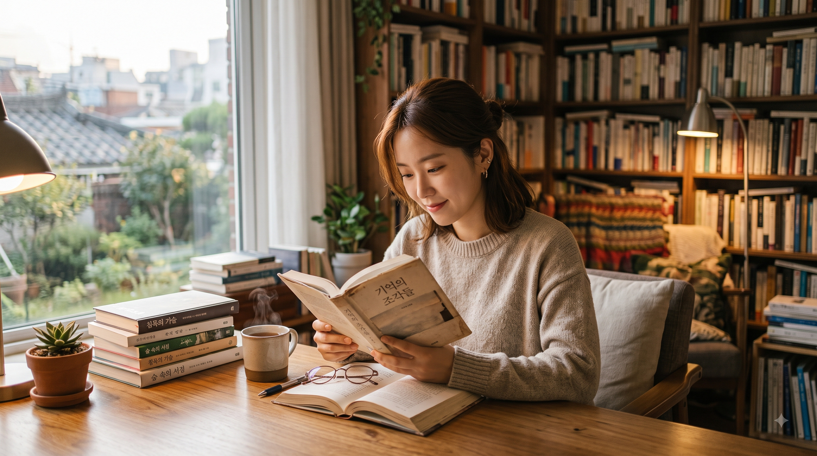 주의력 파편화를 극복하기 위해 몰입해서 독서하고 있는 여성