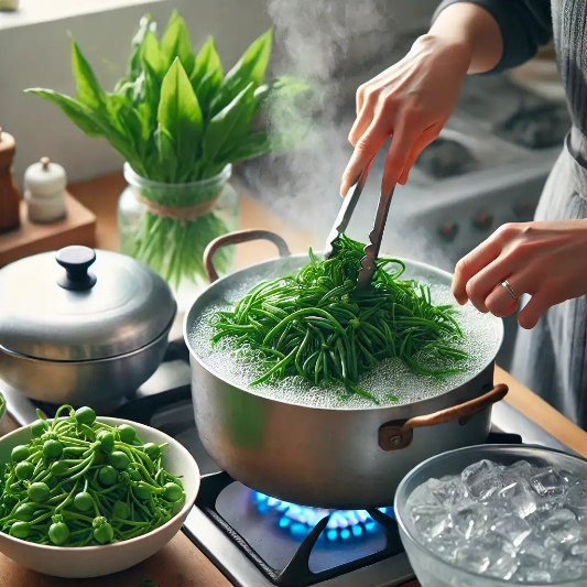 흙 털기,물에 담그기,줄기 정리,데치기