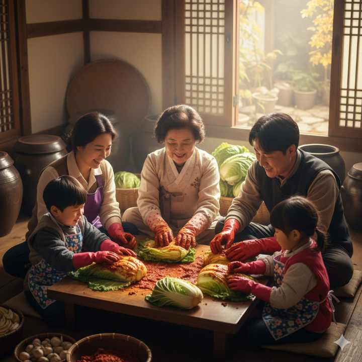 김장하는 가족의 따뜻한 모습 이미지