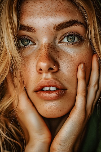 기미가-많은-여성이-두-손을-얼굴에-대고-있습니다.