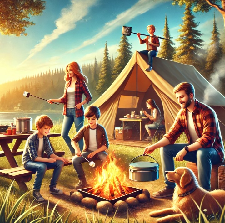 가족과 함께 캠핑을 즐기고 있는 이미지