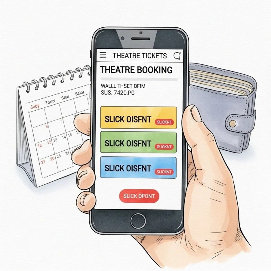 스마트폰으로 연극 티켓 할인 정보를 확인하는 모습