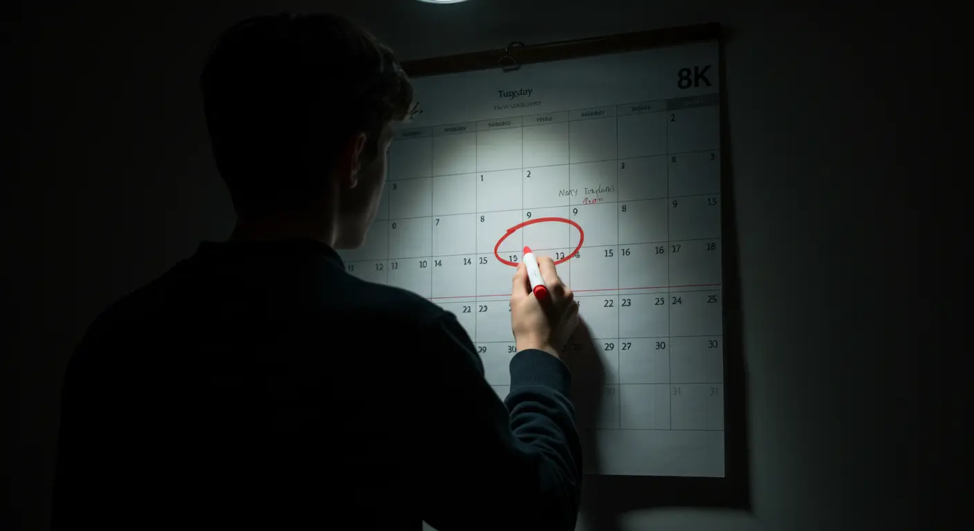 달력에 표시된 중기청 전세대출 만기일을 보며 연장 서류를 걱정하는 청년