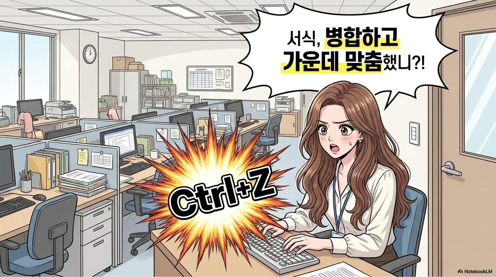 셀 병합 오류로 Ctrl Z를 반복하며 당황하는 직장인의 모습