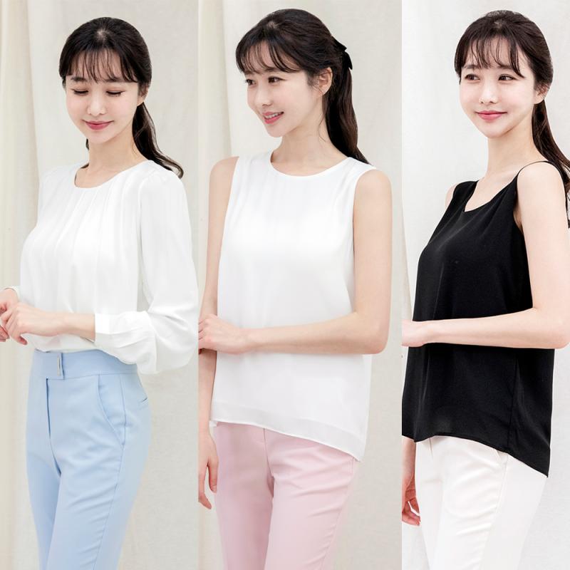 여성블라우스 여자면접정장블라우스 민소매나시 흰색블라우스 쉬폰 라운드