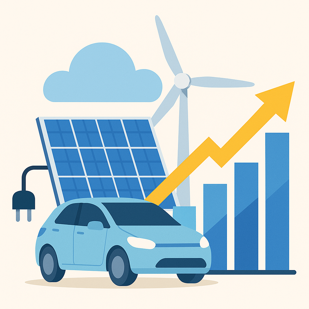 전기차, 태양광, 풍력발전 등 신재생에너지에 대한 그림