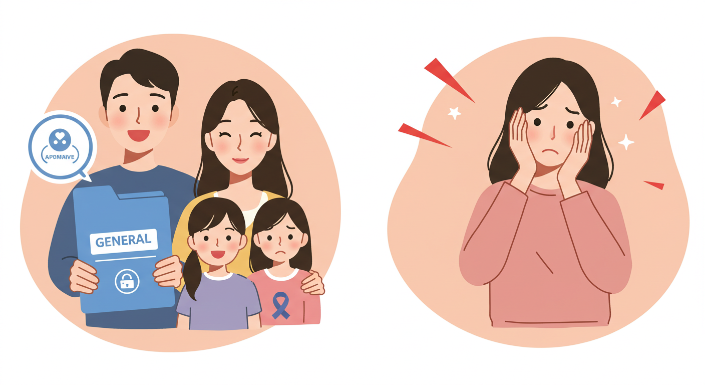 일반형 암보험의 장점과 단점을 나타낸 장면