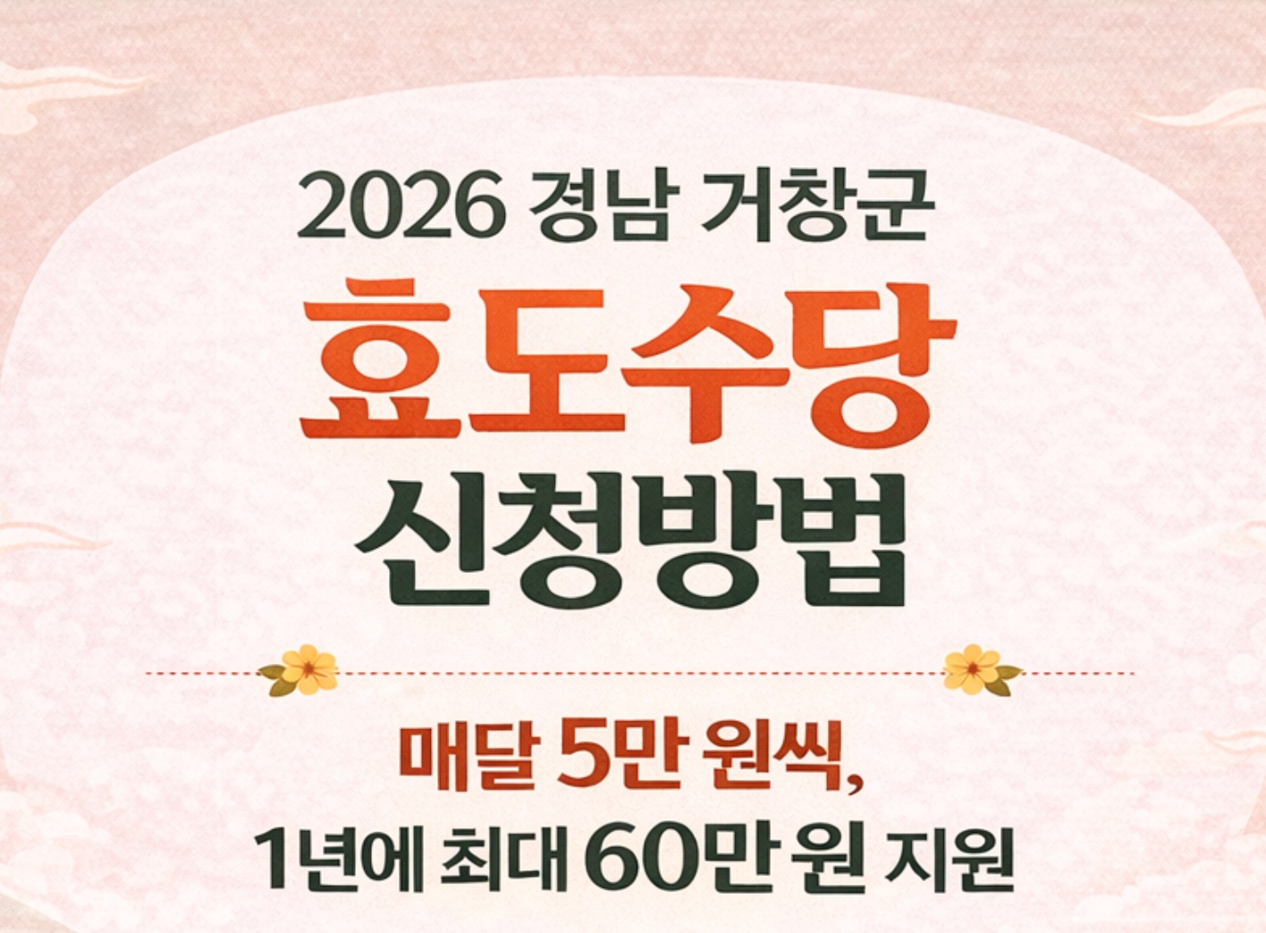 2026 경남 거창군 효도수당 신청방법 대상·조건· 기간 최대 60만 원 지원