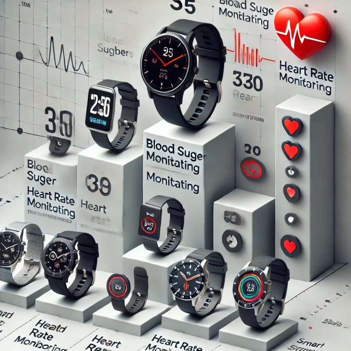 스마트워치의 주요 기능과 가격을 보여주는 비교 차트 이미지.