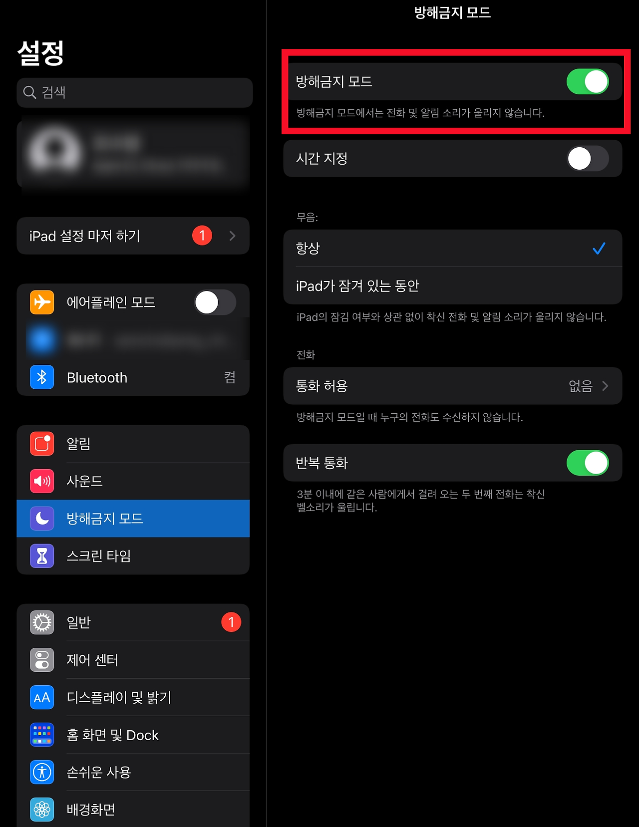 아이패드 전화 안오게 하는 방법3