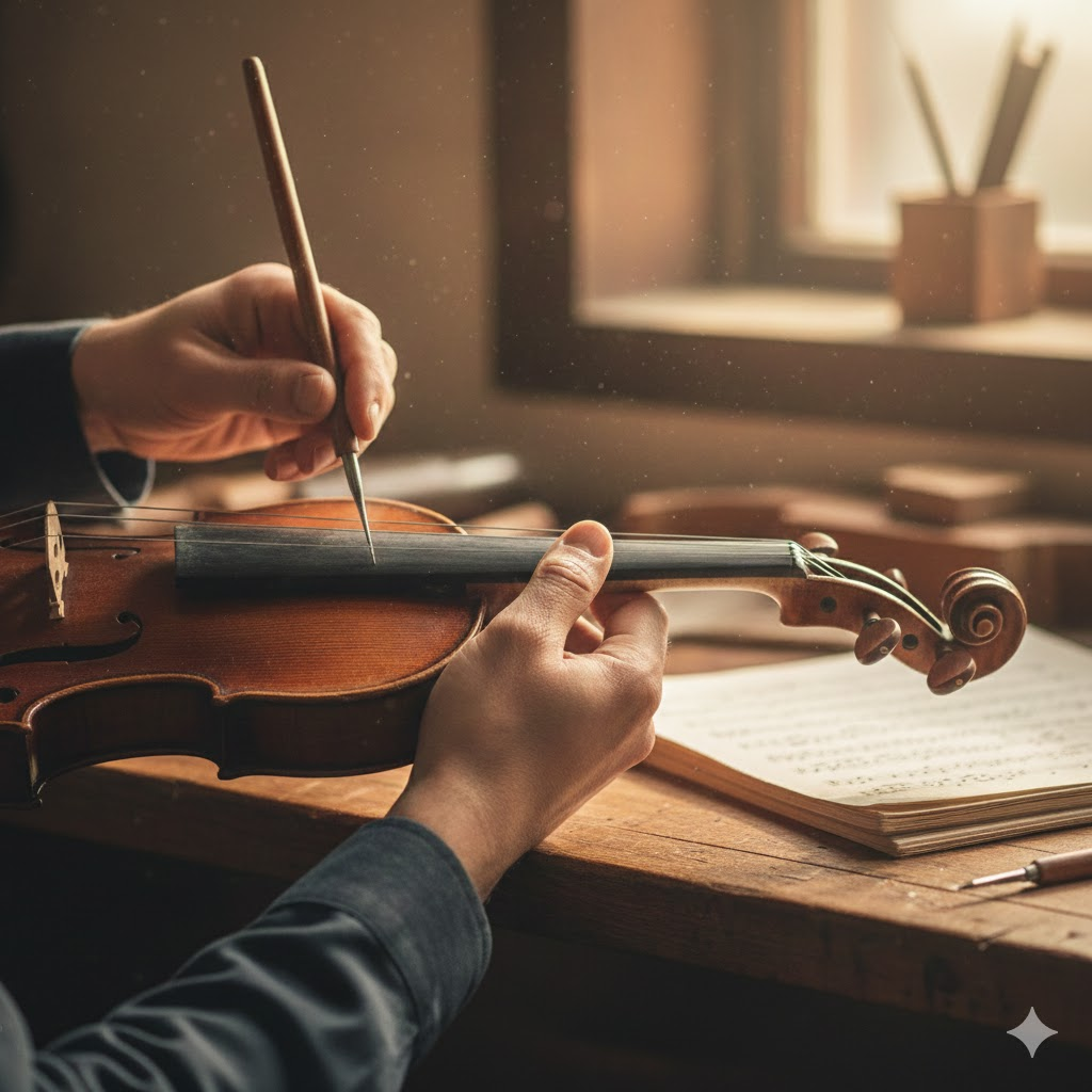 현악기는 기둥과 줄의 위치를 미세하게 조절해야 아름다운 소리를 낼 수 있다.