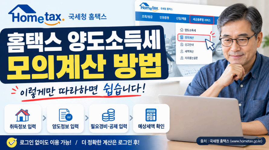 홈택스 양도소득세 모의계산 방법 이미지사진