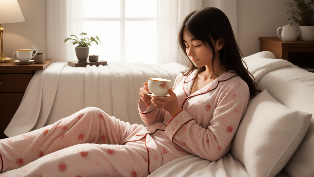 따뜻한 차를 마시며 숙면을 준비하는 편안한 휴식 모습