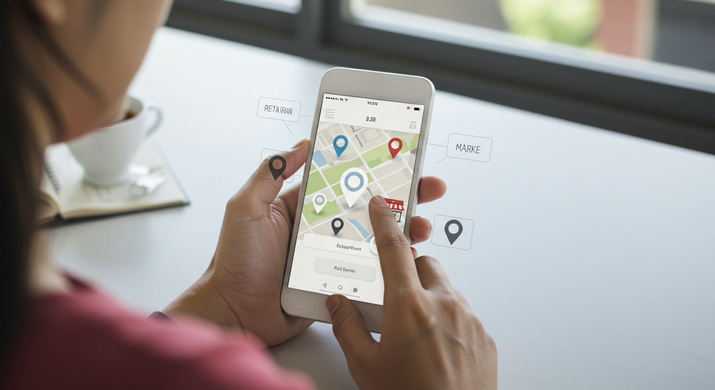 스마트폰 지도 앱으로 내 주변 온누리상품권 사용처를 검색하는 모습