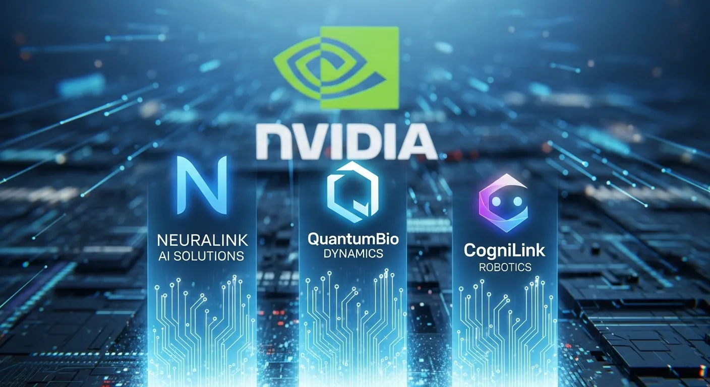 미국 AI 시장의 차세대 대장주 3곳을 상징하는 역동적인 로고들이 엔비디아 로고를 배경으로 힘차게 솟아오르는 모습