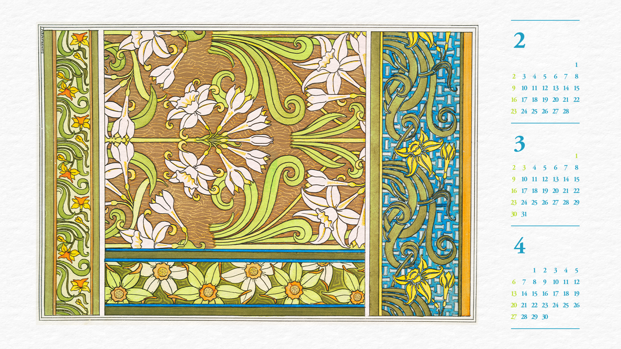 16 수선화 장식 일러스트, Pl 29 B - 2025년3월 노트북배경화면