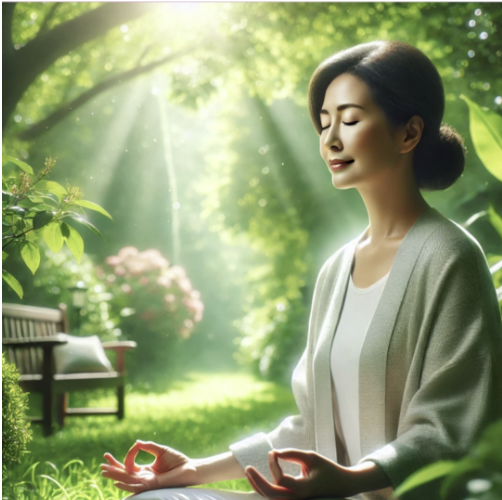 중년 여성의 심리 건강을 위해 명상하는 모습