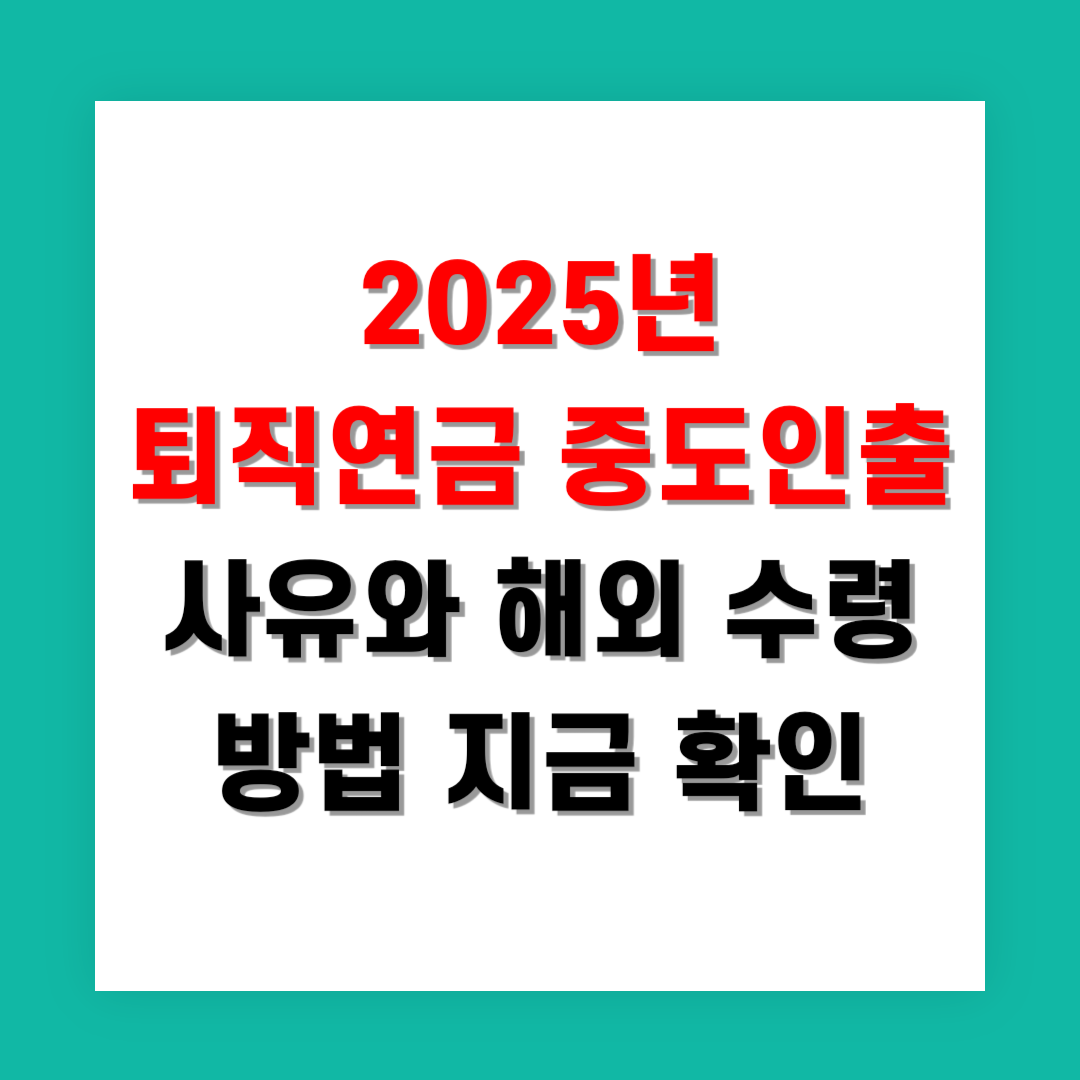 2025년 퇴직연금 중도인출 사유와 해외 수령 방법 지금 확인