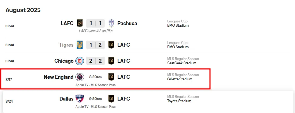 LAFC-8월-경기일정