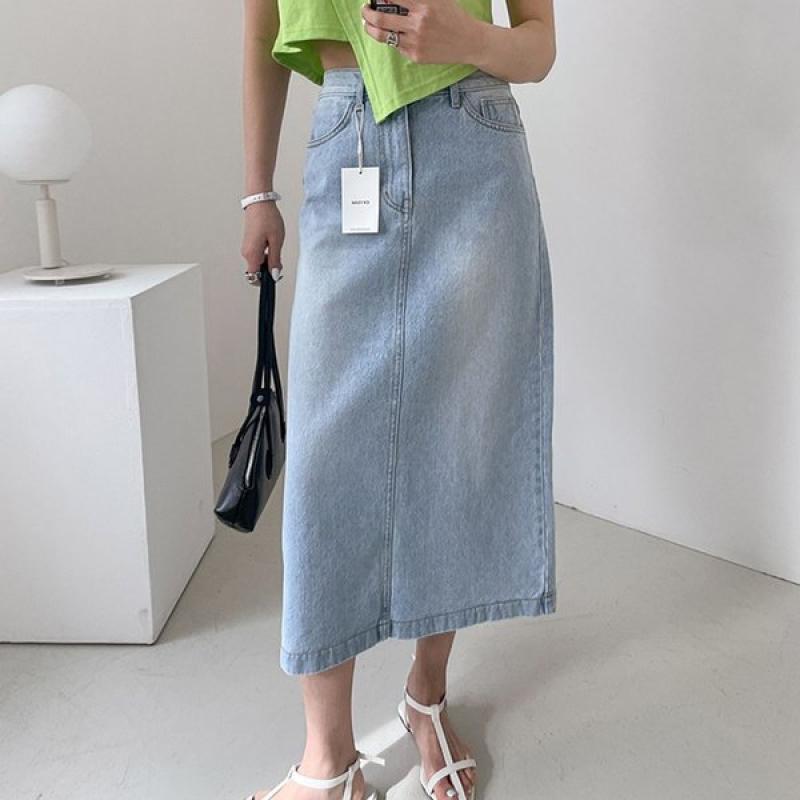 삐까삐까 하이웨스트 연청 A라인 롱 데님 스커트 여름 청치마 355