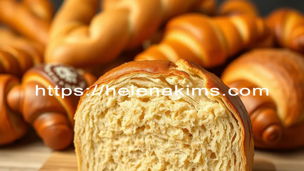 갓 구운 식빵과 그 옆에는 갓 구워진 여러가지 빵들이 놓여 있는 모습.