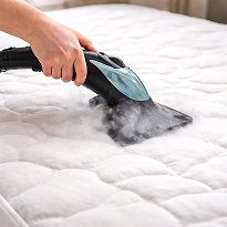 매트리스용 스침 청소기로 매트리스 청소하는 모습