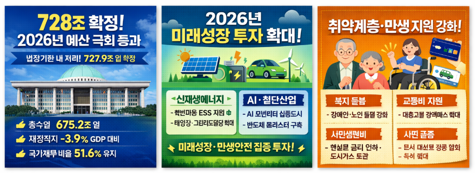 🔥 [728조 규모 2026년 예산 국회 통과]ㅣ미래 성장&middot;민생&middot;안전까지 무엇이 달라질까?