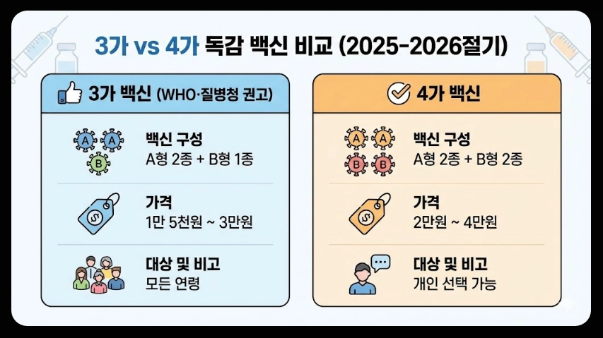 독감예방접종 가격비교,접종기간,3가 4가 백신차이