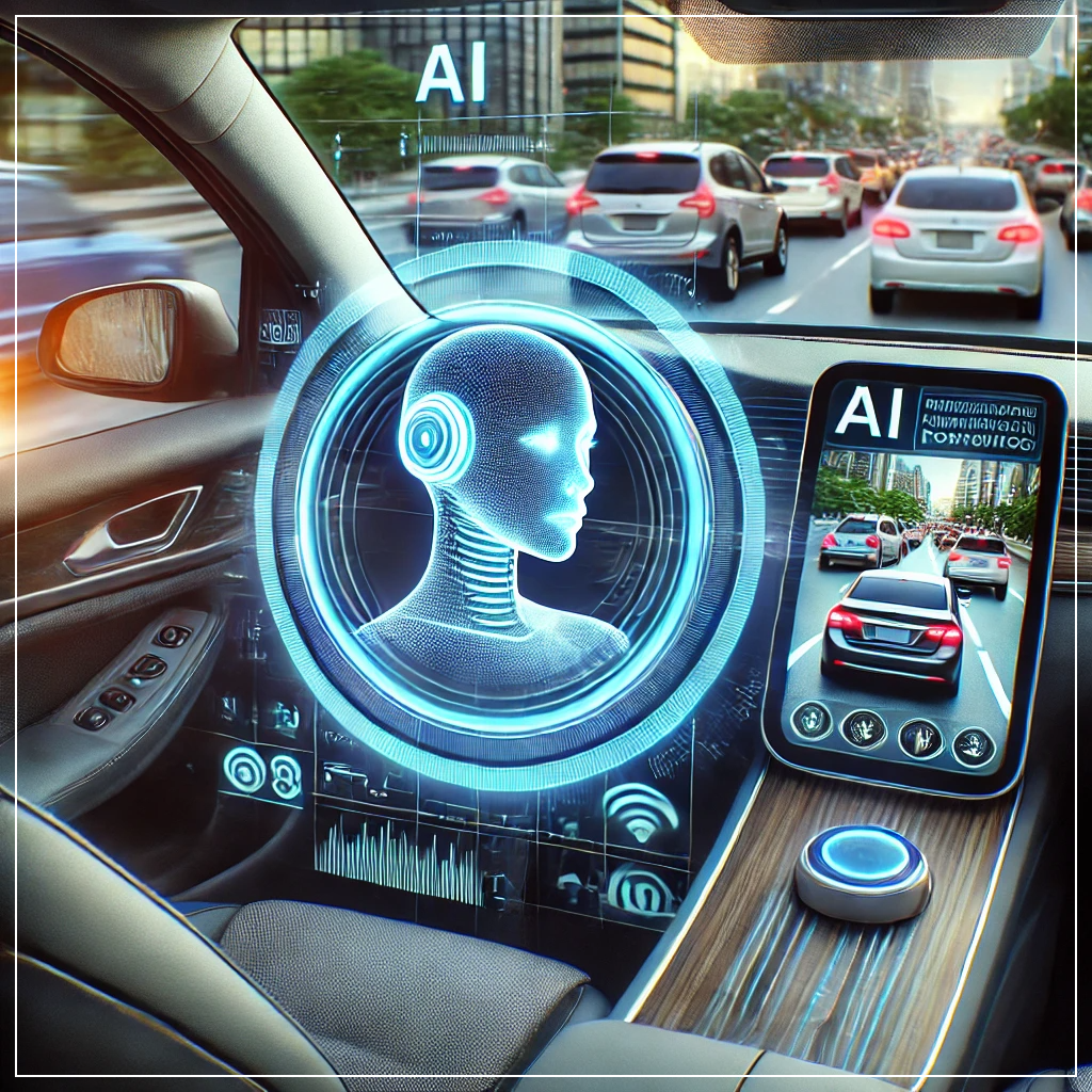 AI가 실시간 교통 분석 및 네비게이션을 제공하여 안전한 운행을 돕는 모습