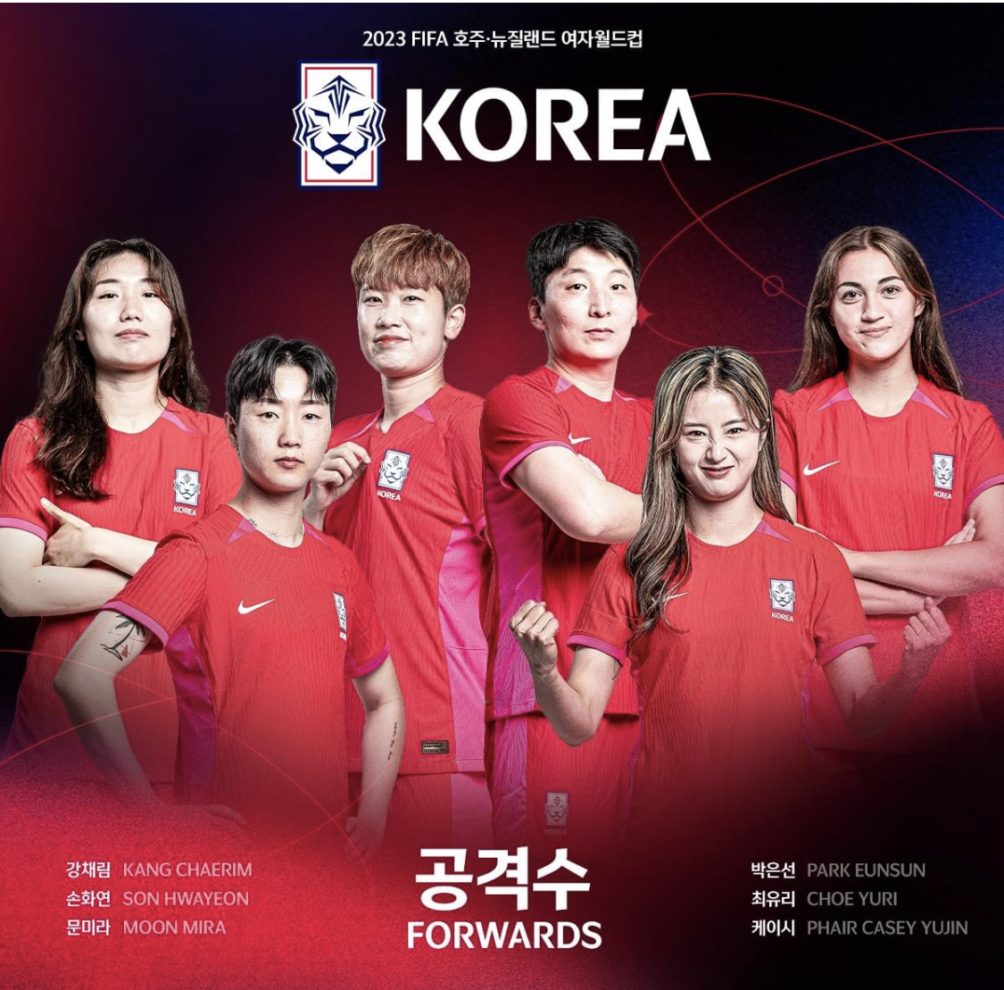 알트태그-여자 축구대표팀 공격수 6명