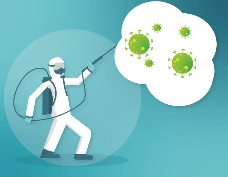 세균을 없애기 위해 살충제 분사하는 모습