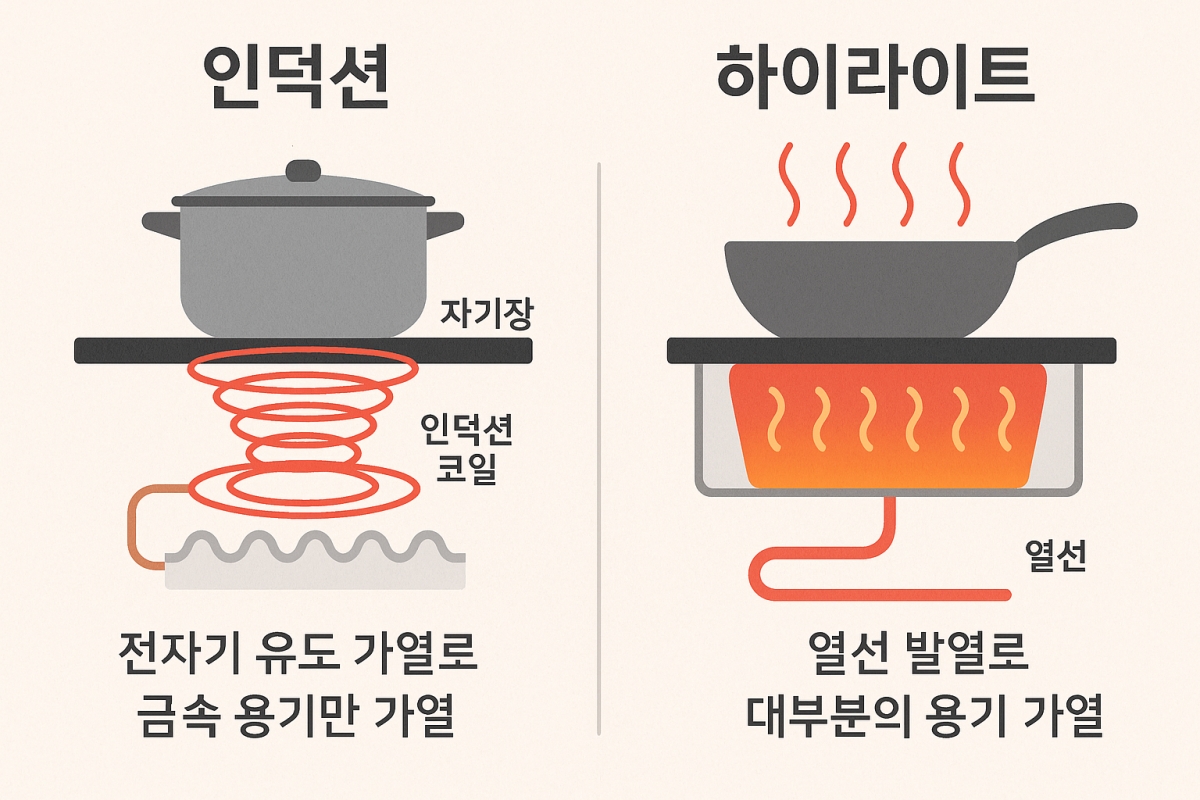 인덕션과 하이라이트 원리 차이에 대한 썸네일 이미지