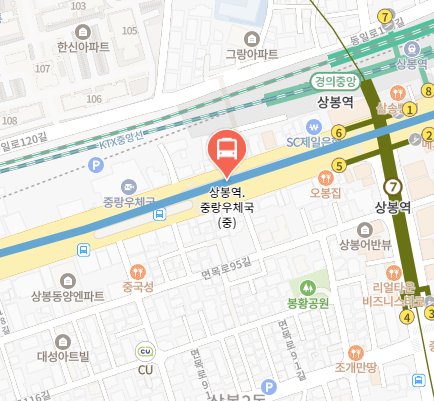 상봉역.중랑우체국에서 인천공항 리무진 공항버스(6100번) 지도 위치