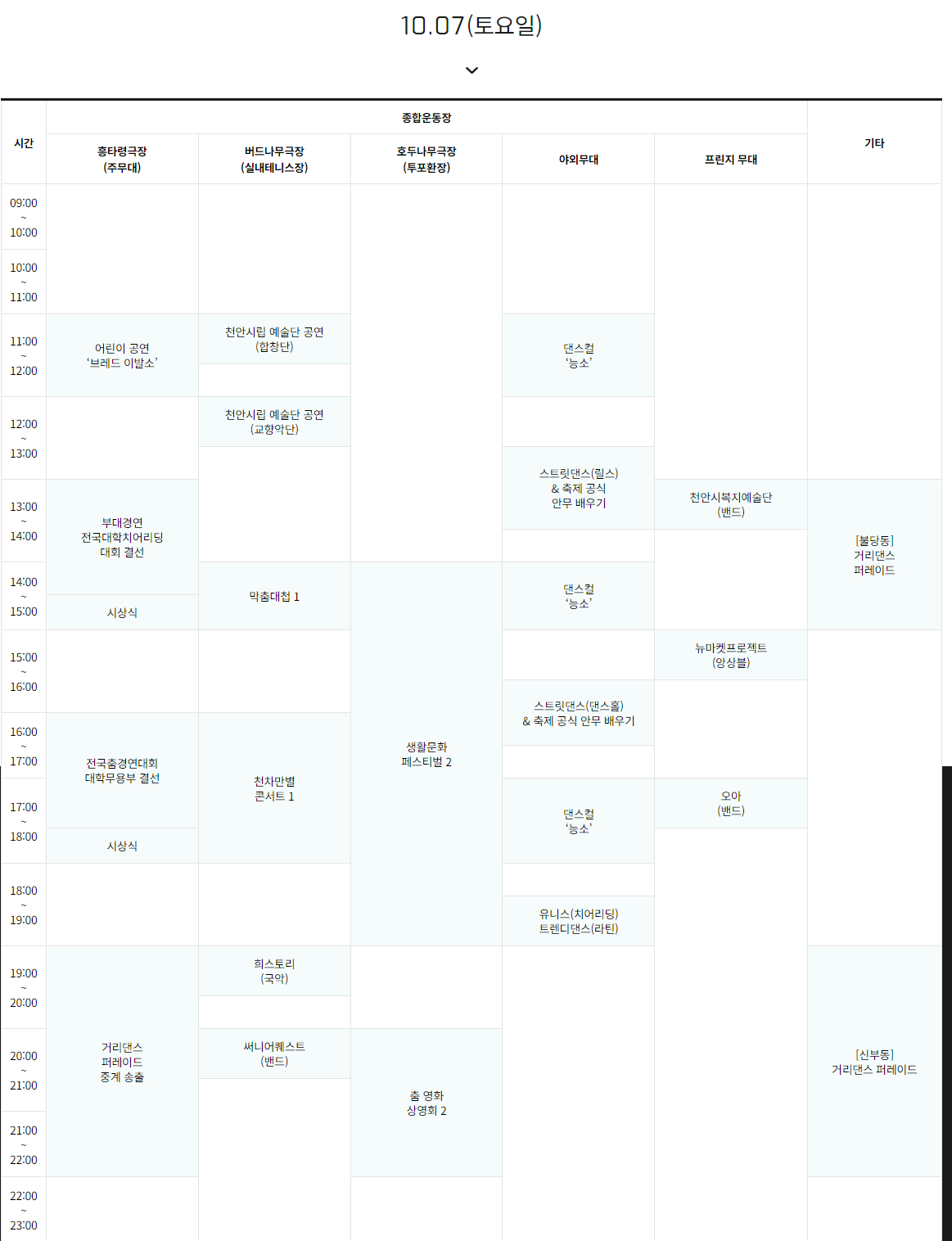  천안흥타령 춤 축제 일정