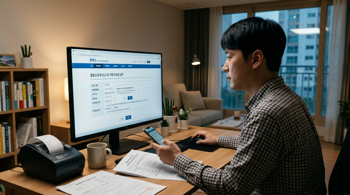 종합소득세 신고 후 위택스(Wetax)를 통해 지방소득세를 추가로 납부하는 과정 이미지