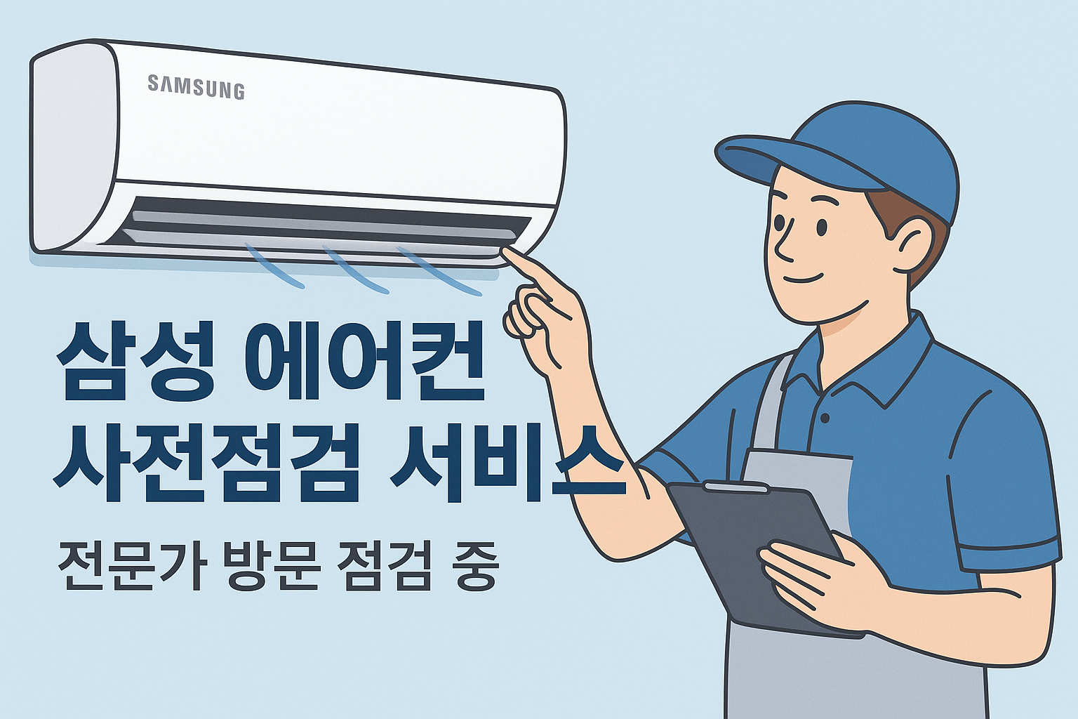 삼성 에어컨 사전점검 서비스 장면 &ndash; 전문가 방문 점검 중