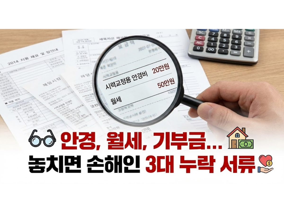 연말정산 누락 서류 최종 가이드: 안경, 월세, 기부금 영수증 제출 및 확인법