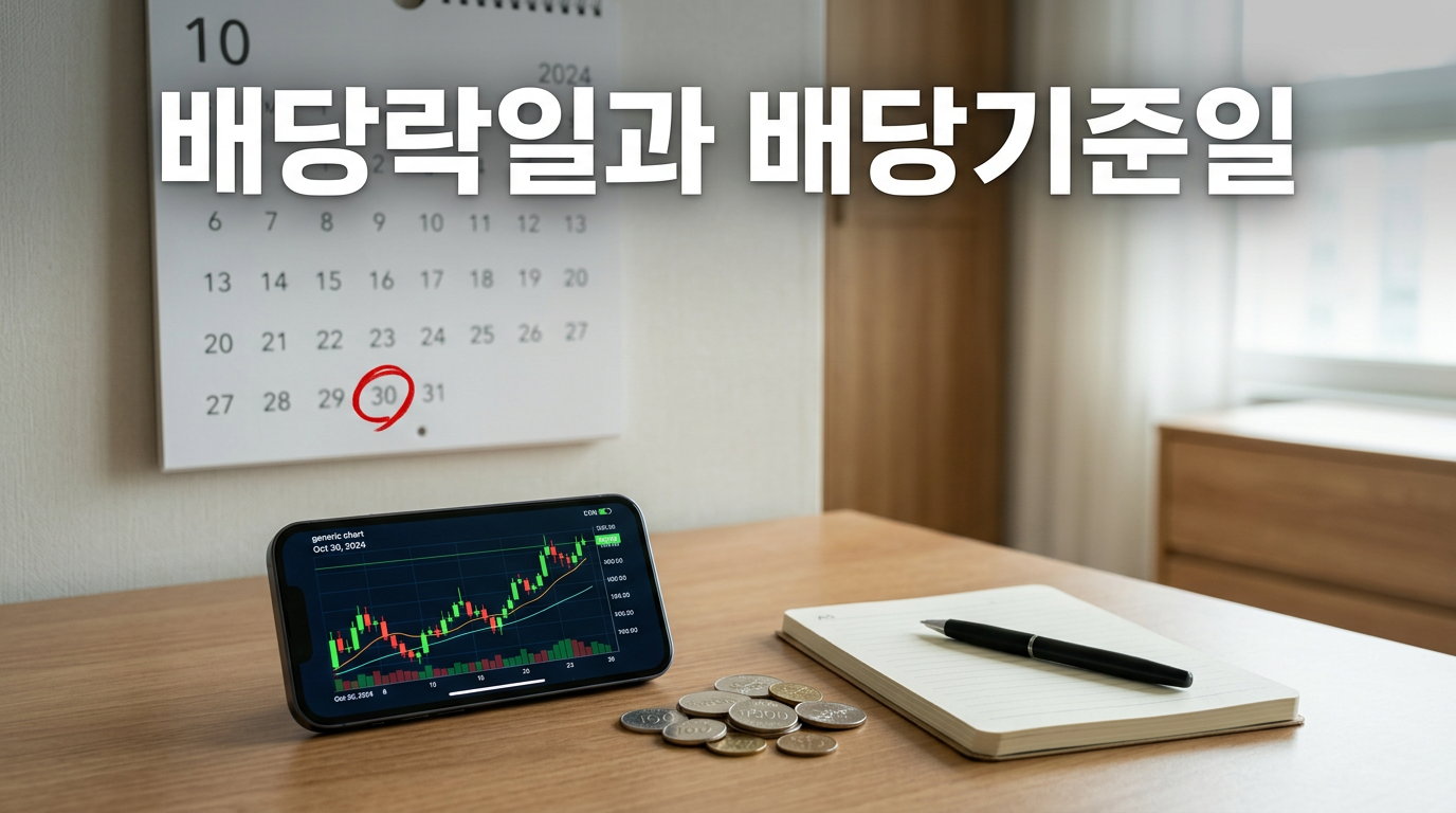 배당락일과 배당기준일 차이를 보여주는 달력과 주식 차트 사진