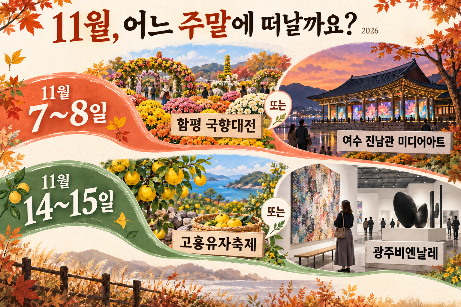 11월 7~8일 함평과 여수, 14~15일 고흥과 광주의 여행 선택