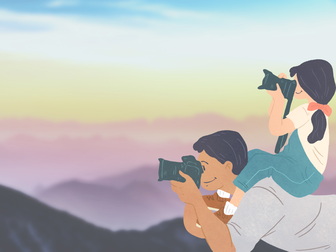 사진 찍고 있는 아빠와 딸 포토그래퍼 일러스트 무료 이미지