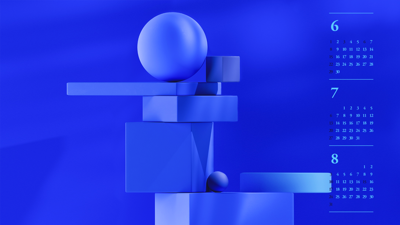 06 파란색 구와 큐브 B - 2025년7월 노트북배경화면